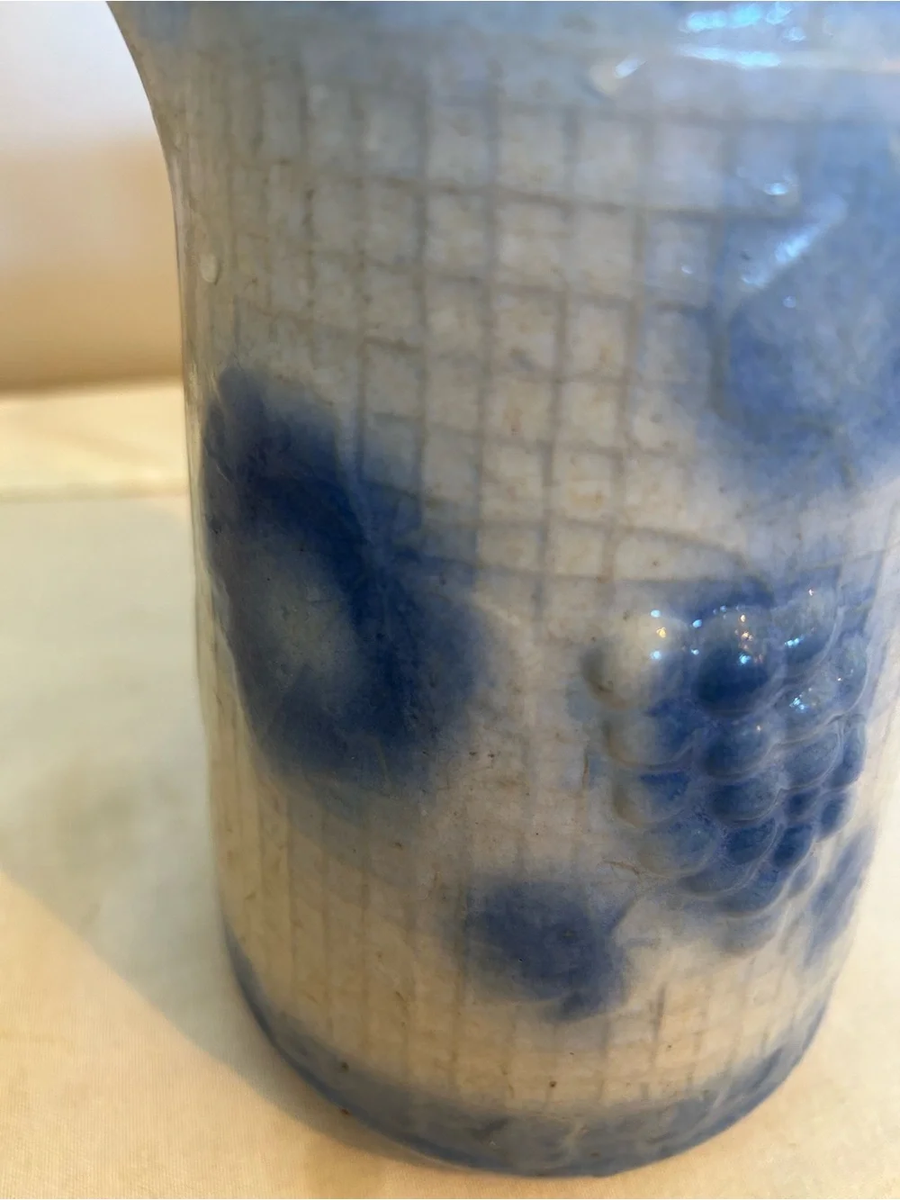 Blue Speckled stoneware figural pitcher